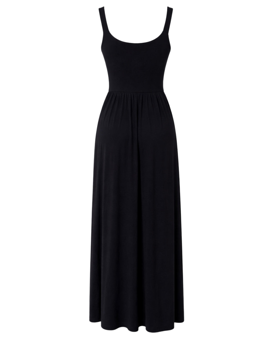 Dawn – Sleeveless Silky Jersey Flowing Maxi Dress In Black