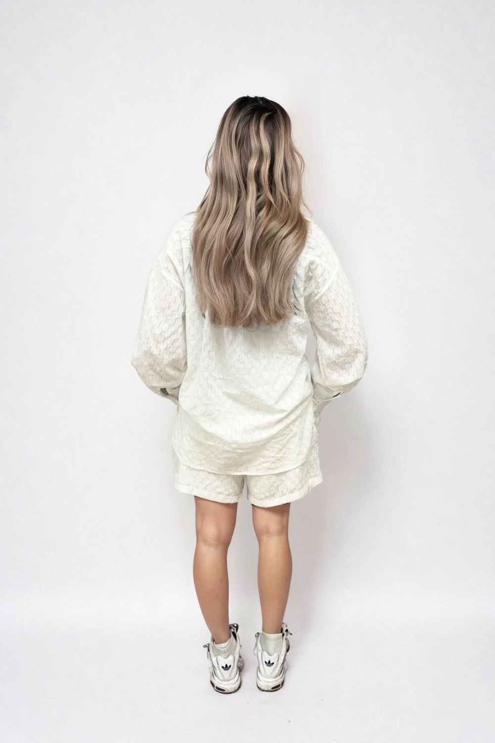 Carlie 2pc Jacquard Cotton Short Set in white