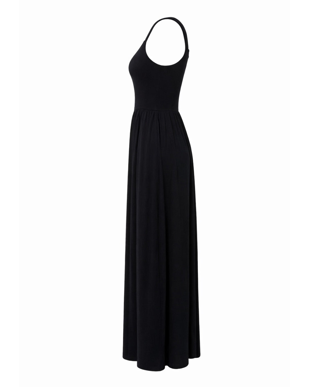 Dawn – Sleeveless Silky Jersey Flowing Maxi Dress In Black