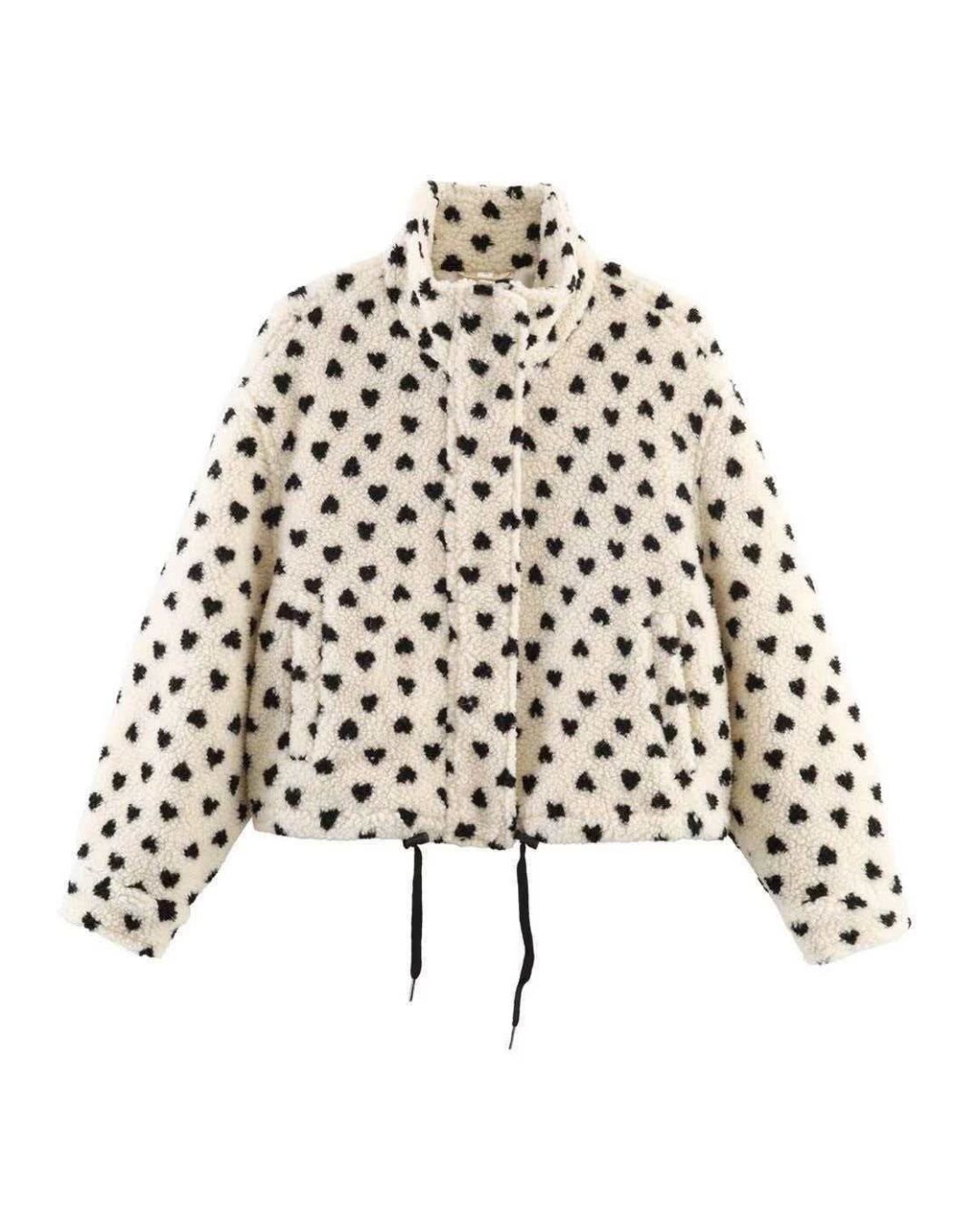 Cleo – Plush Teddy Coat In Heart Print