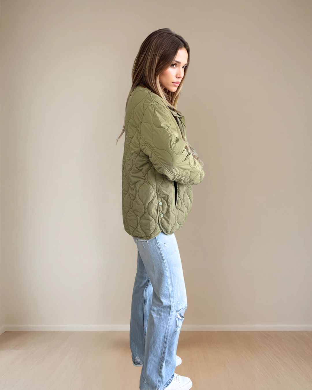 Ophelia Light Quilted Coat Olive