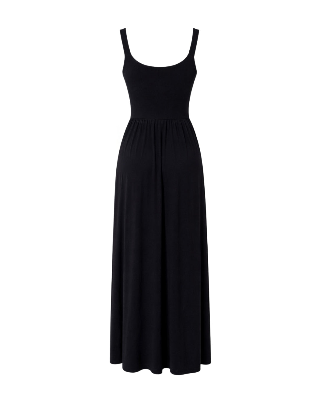 Dawn – Sleeveless Silky Jersey Flowing Maxi Dress In Black