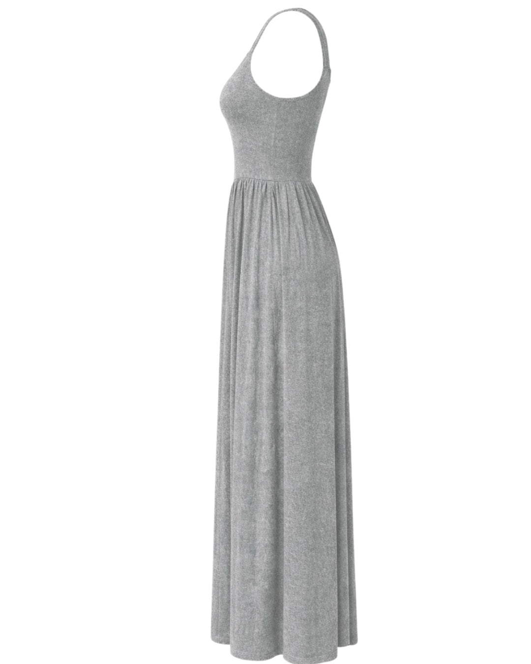 Dawn – Sleeveless Silky Jersey Flowing Maxi Dress In Grey
