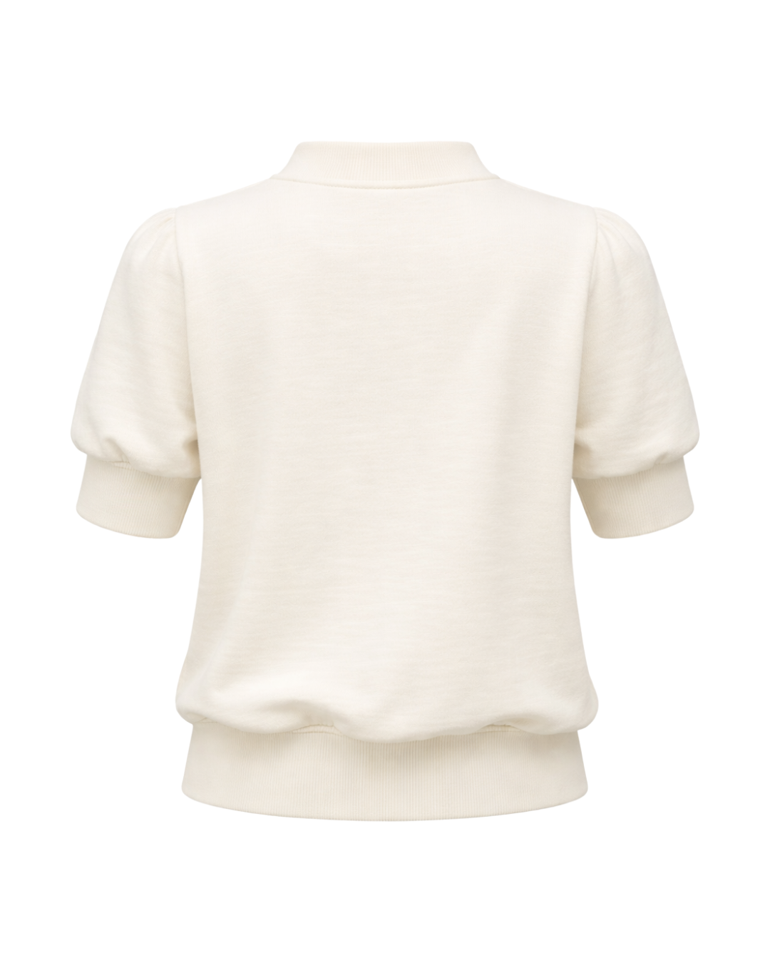 Esme - Light Fleece Puff Short Sleeve Top In Cream Bow