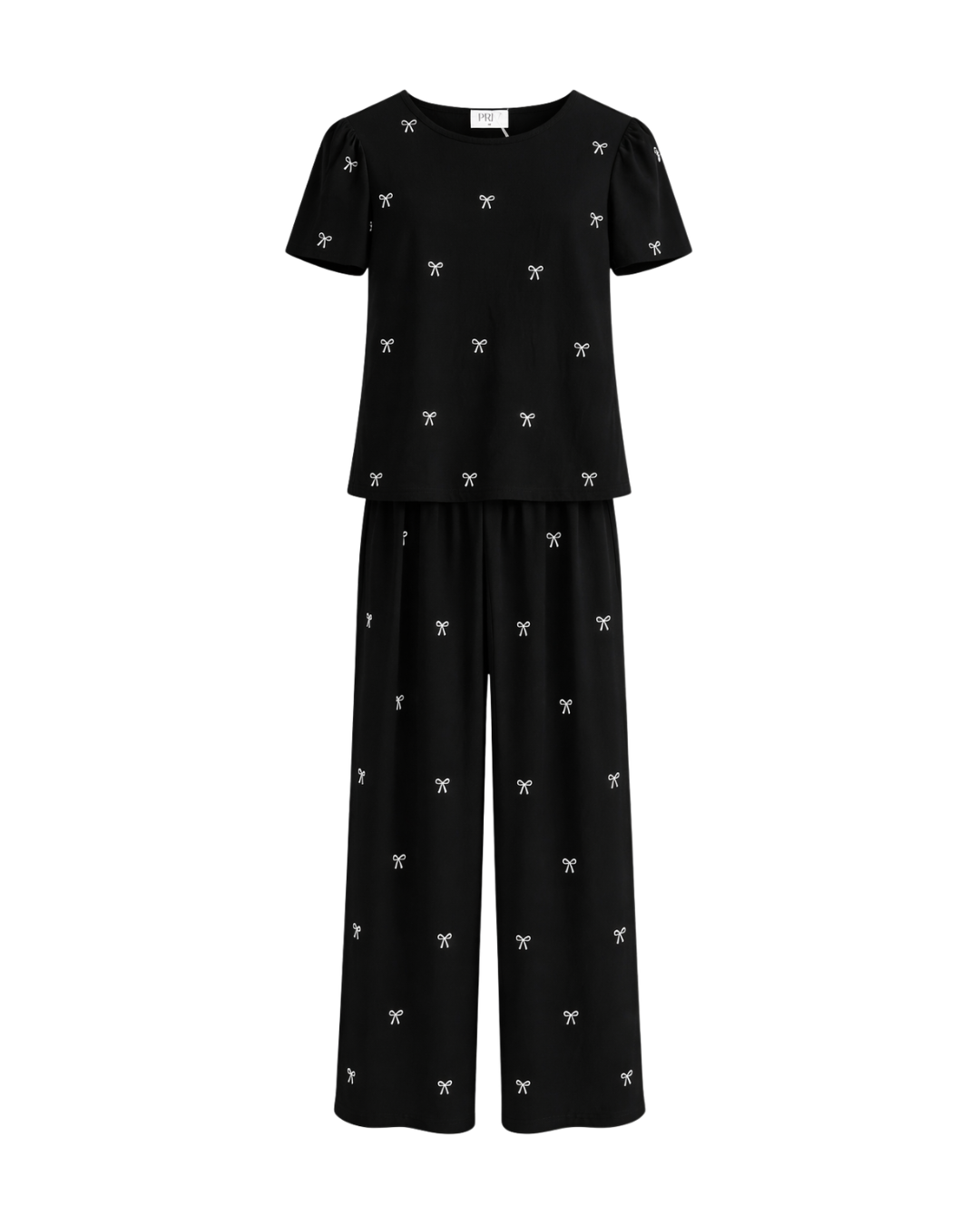 Bows PJ’s - Silky Printed Pajamas Set 2PC In Black Bows