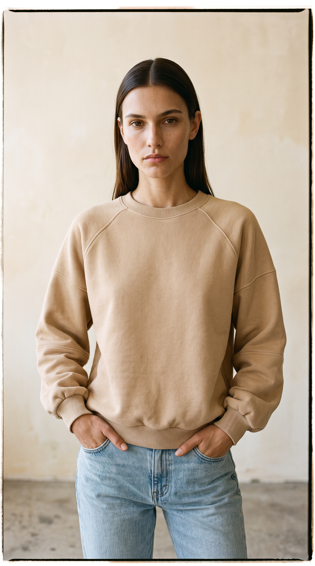Cece - Fleece Crew Neck Spring Sweatshirt In Camel