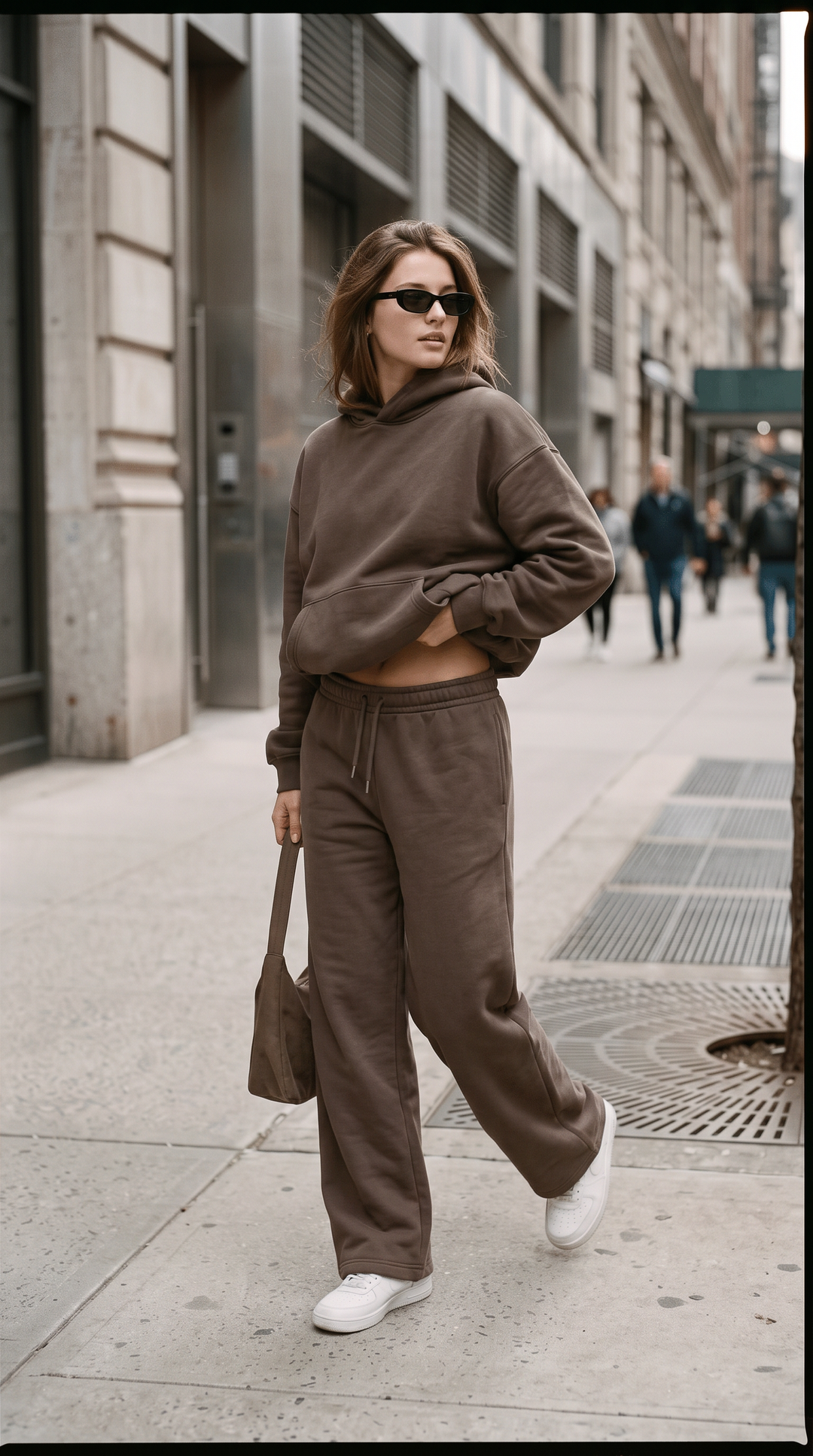 Linden Hoodie Espresso street campaign