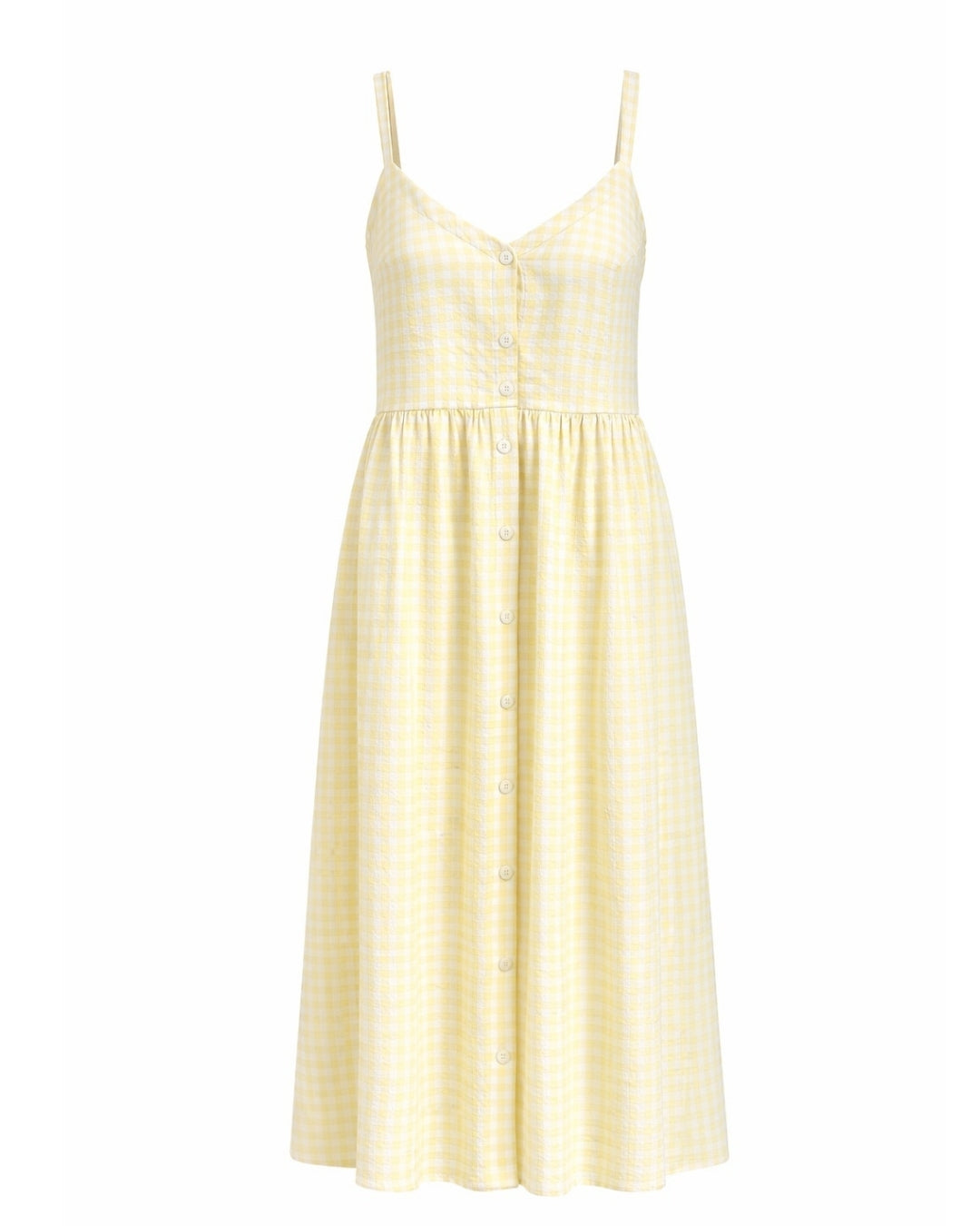 Prairie – Natural Waist Midi Dress With Pockets In Yellow Gingham