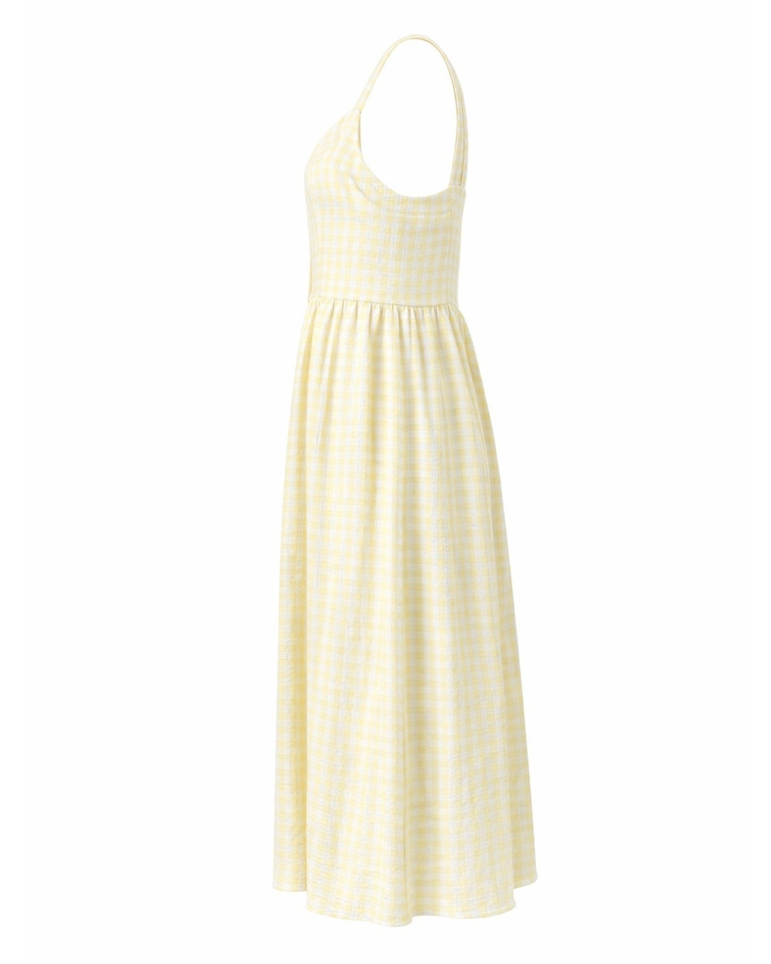 Prairie – Natural Waist Midi Dress With Pockets In Yellow Gingham