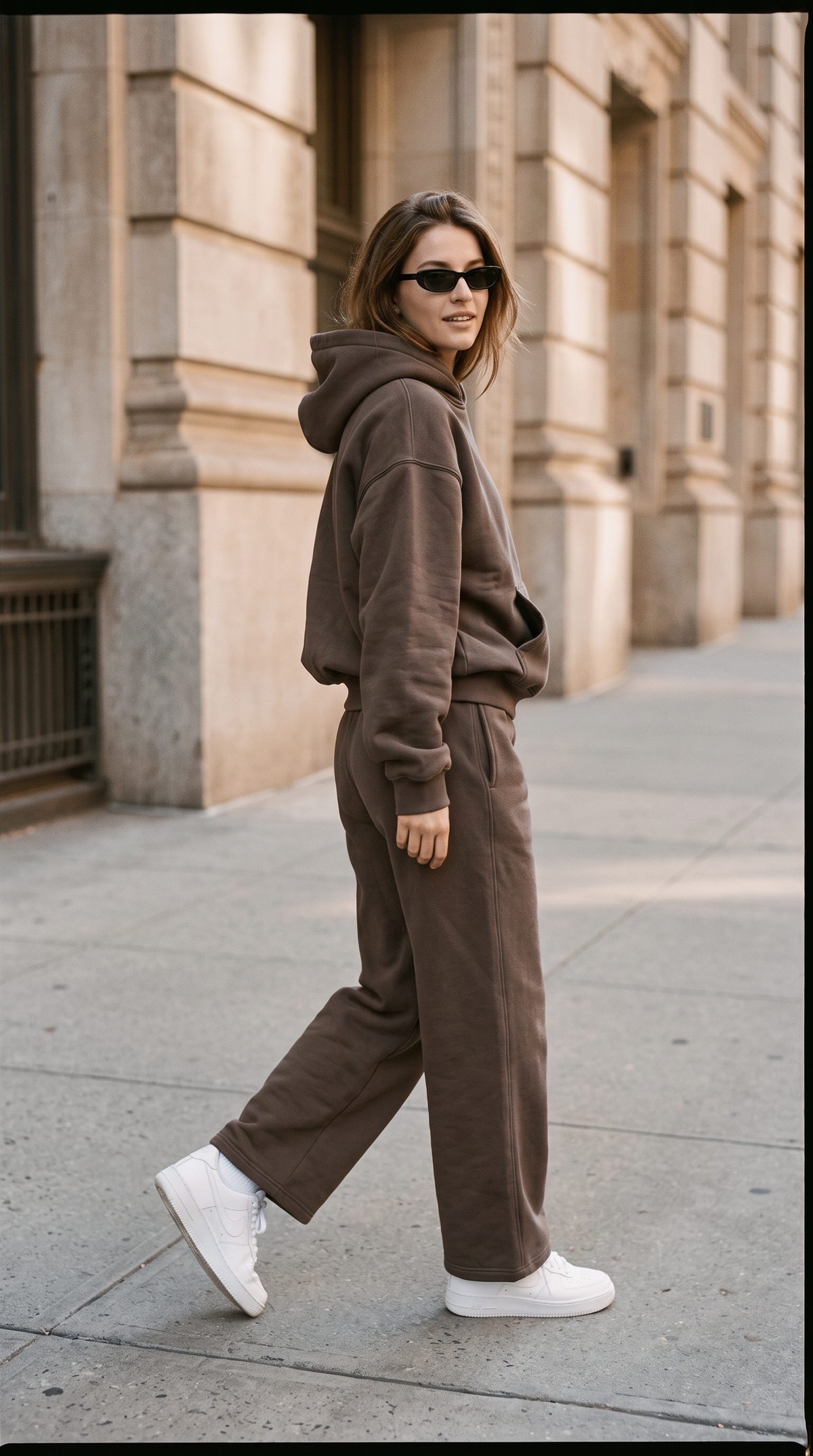 Linden Hoodie Espresso street campaign