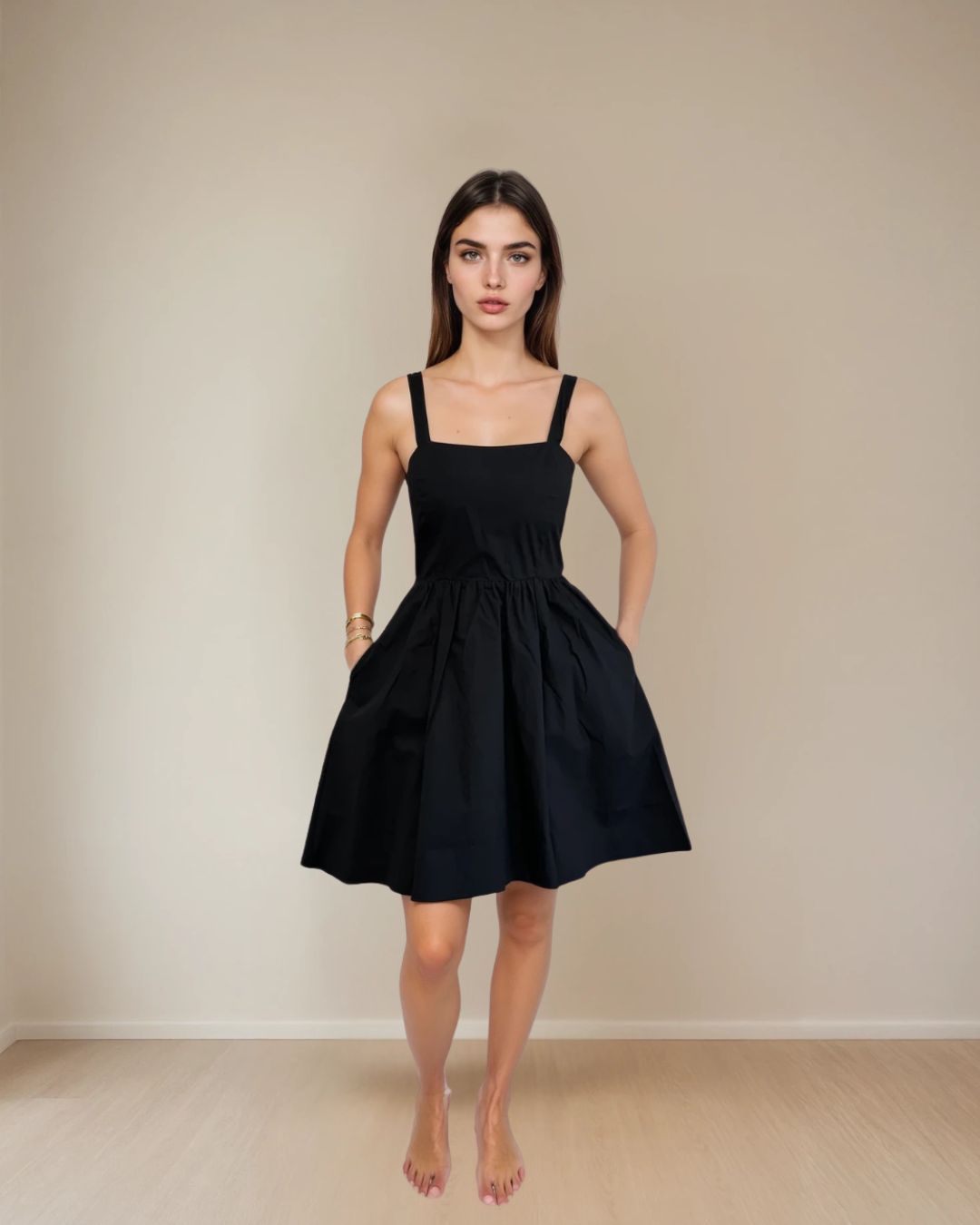 Nonnie Poplin Cocktail Dress in Black