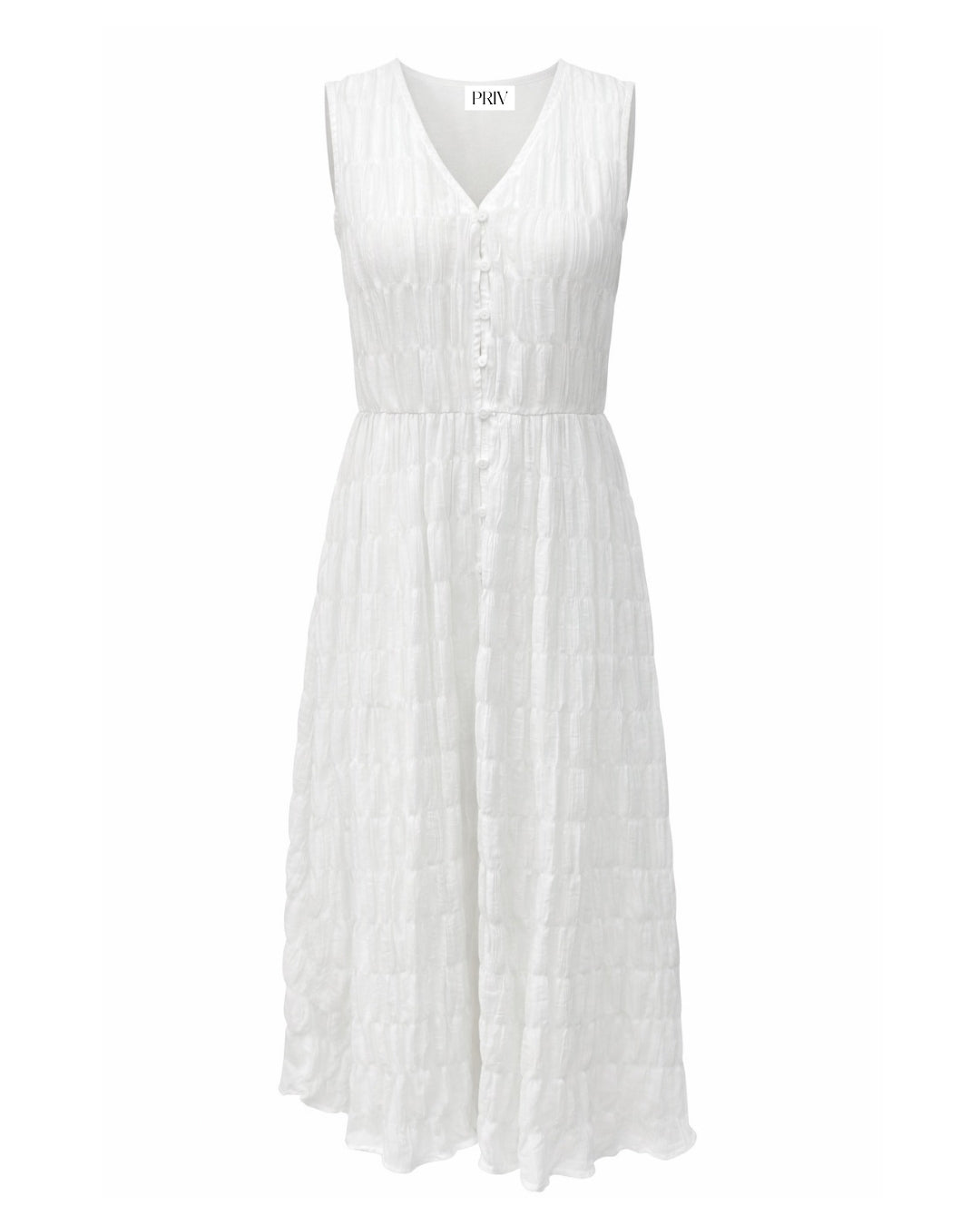 Pascale – Silky Button Front Ruched Midi Dress In White