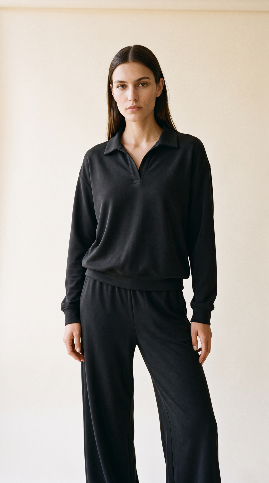 Ella Luxeflow - Long Sleeve Polo In Black