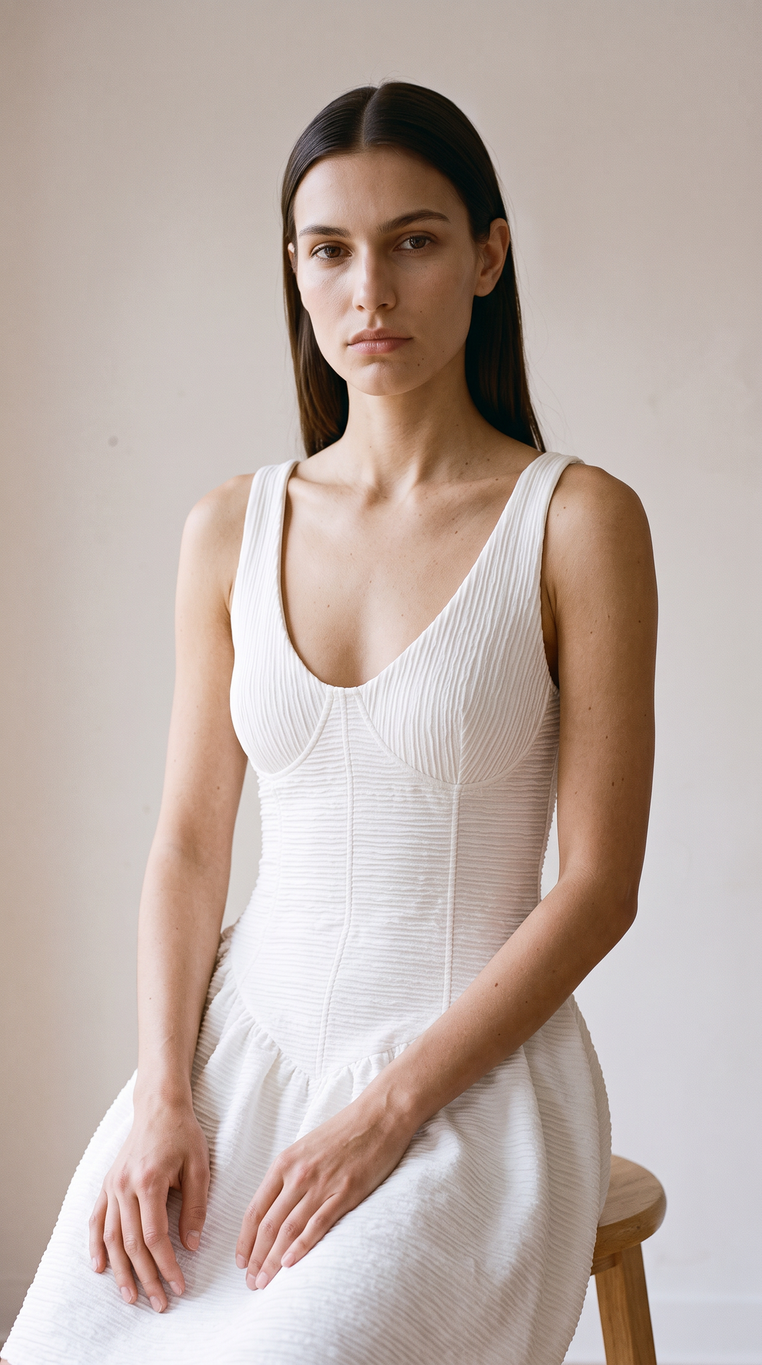 Elliot Crepe Ballerina Dress Ivory