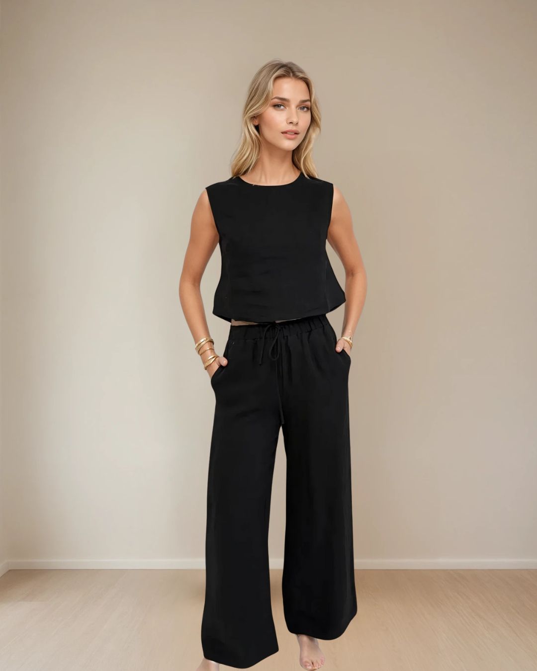 Nina Linen Tank Black