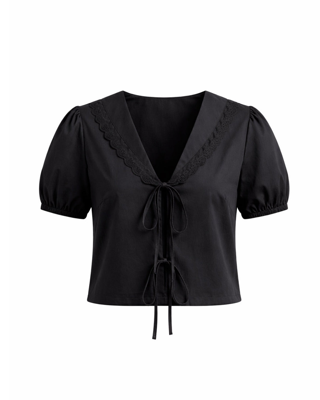Vivi Poplin Tie Front Top Black