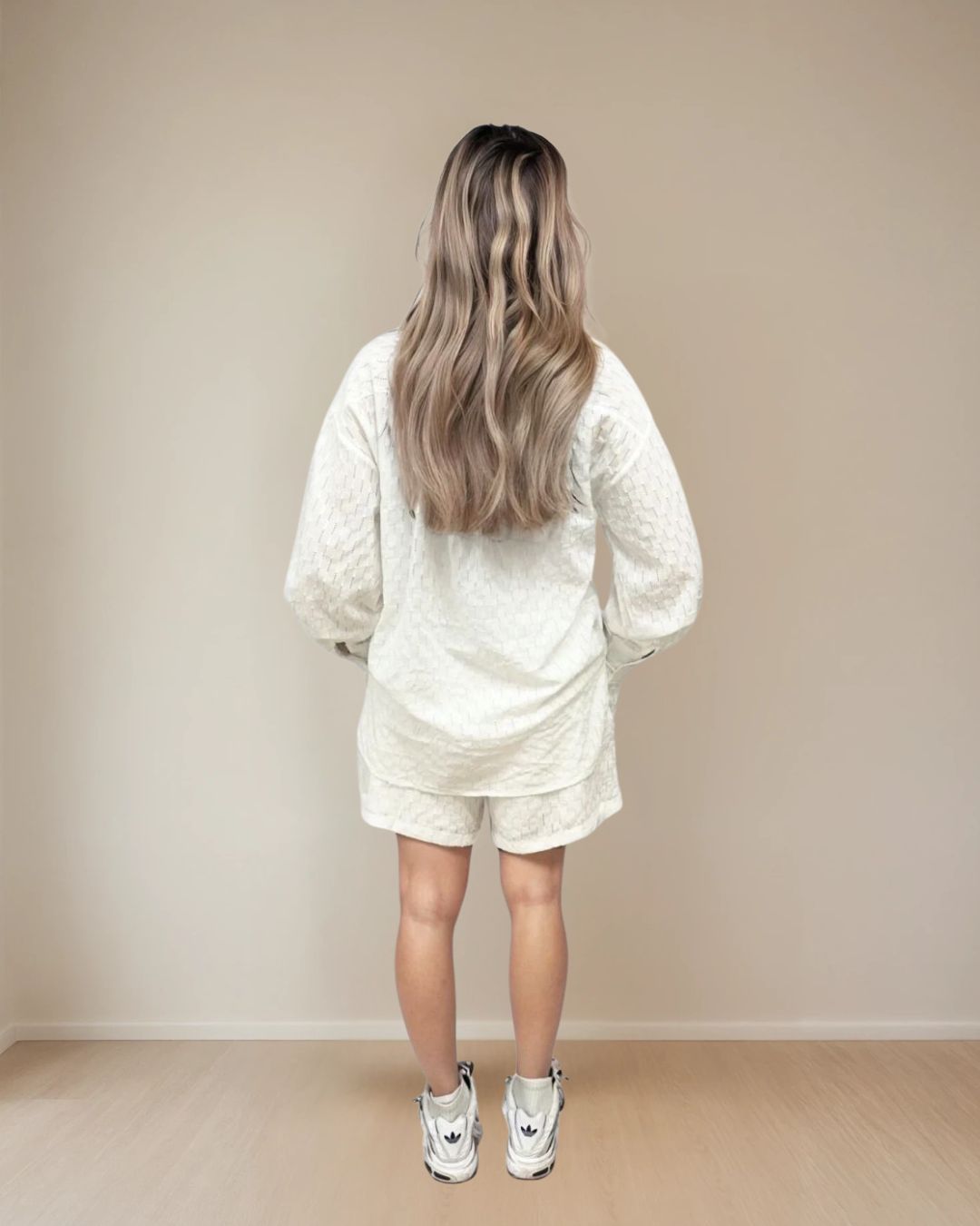 Carlie 2pc Jacquard Cotton Short Set in white