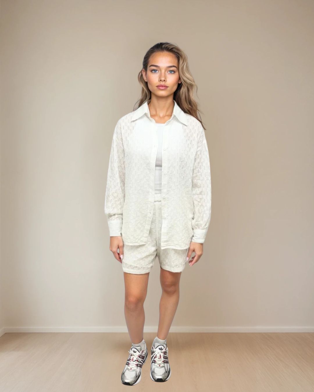 Carlie 2pc Jacquard Cotton Short Set in white