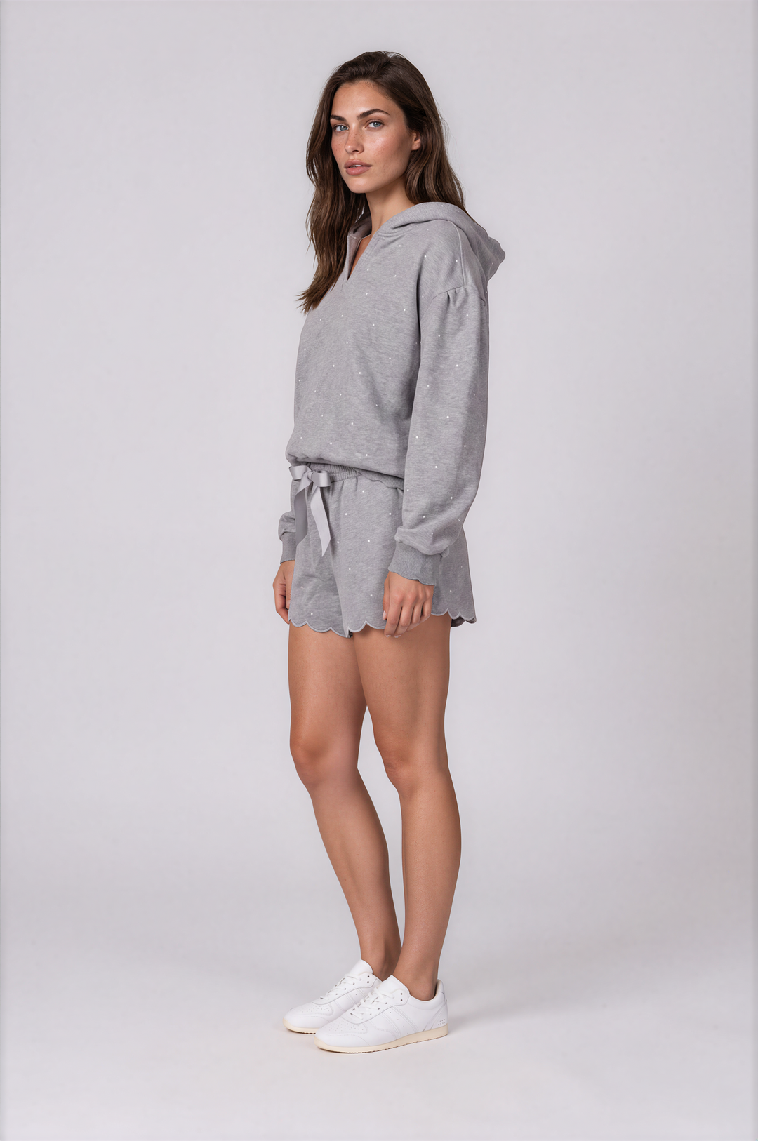 Noemie Hoodie - Printed Fleece Hoodie Grey Dots