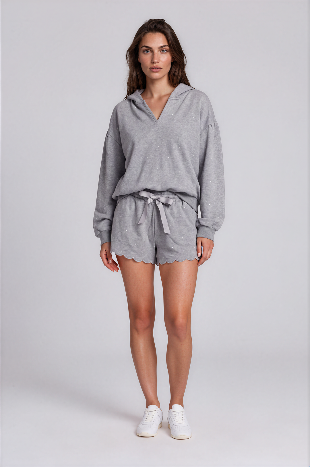 Noemie - Printed Relaxed Lounge Shorts In Grey Dot