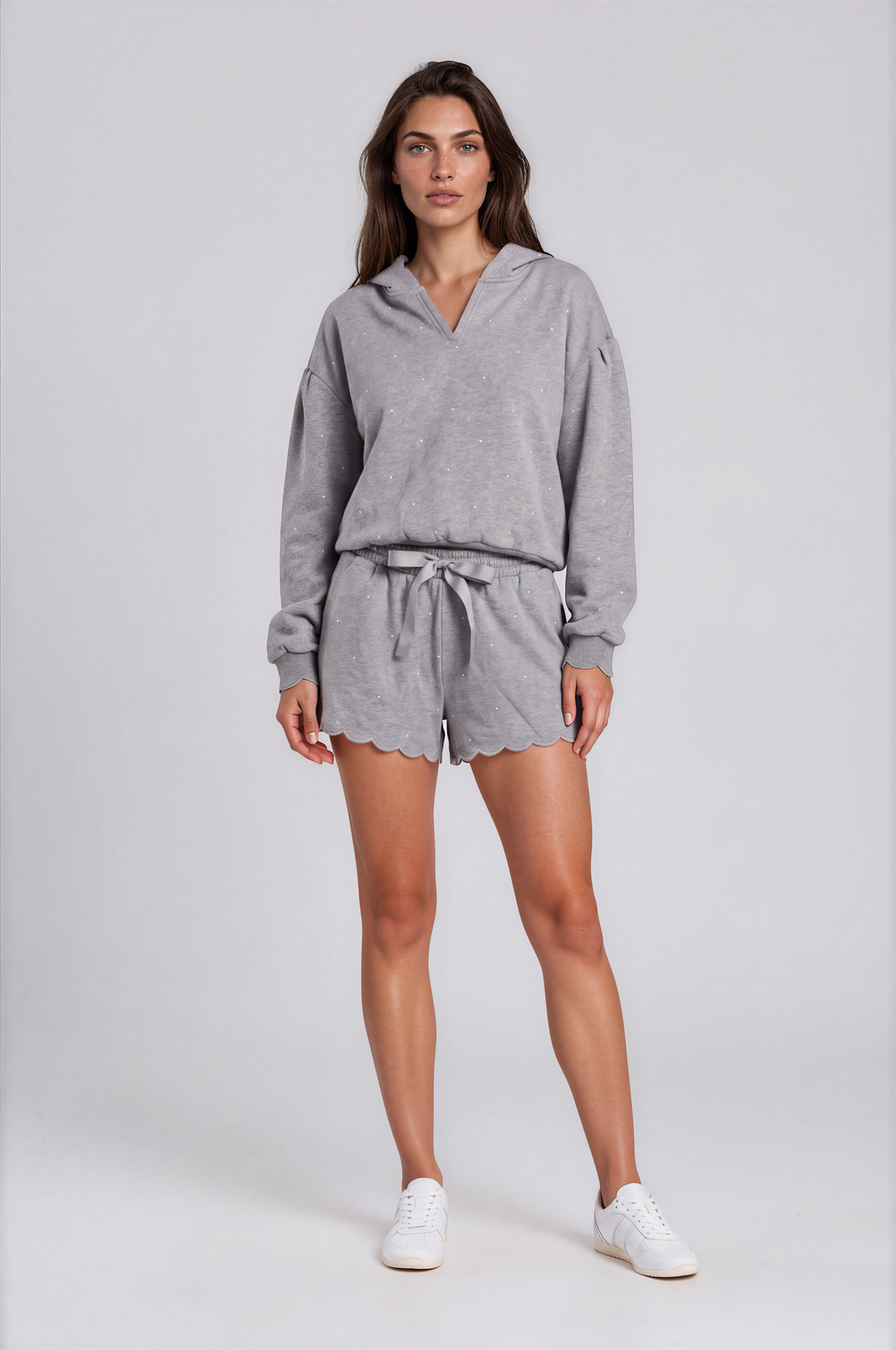 Noemie Hoodie - Printed Fleece Hoodie Grey Dots