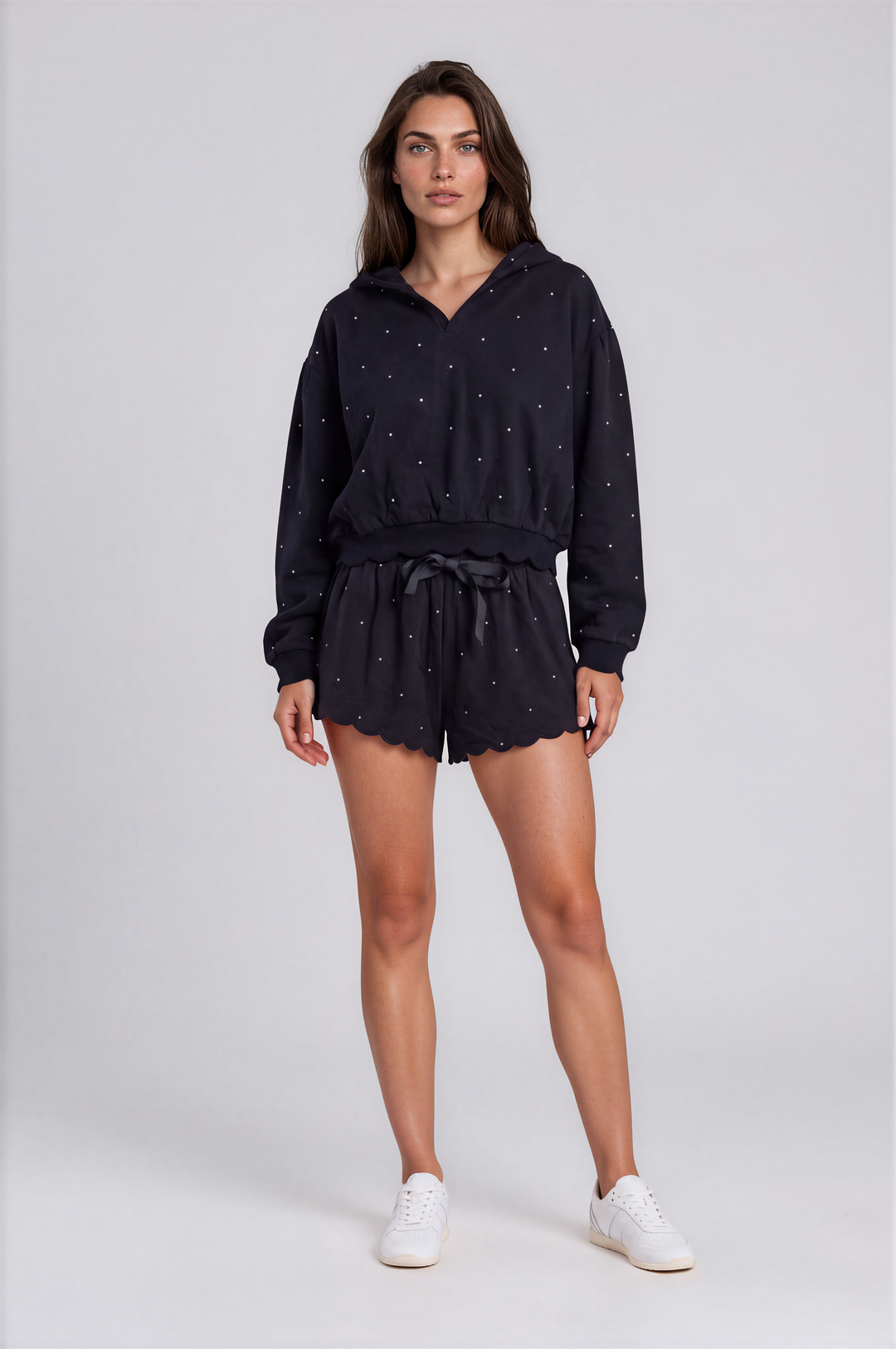 Noemie - Printed Fleece Hoodie In Black Dots