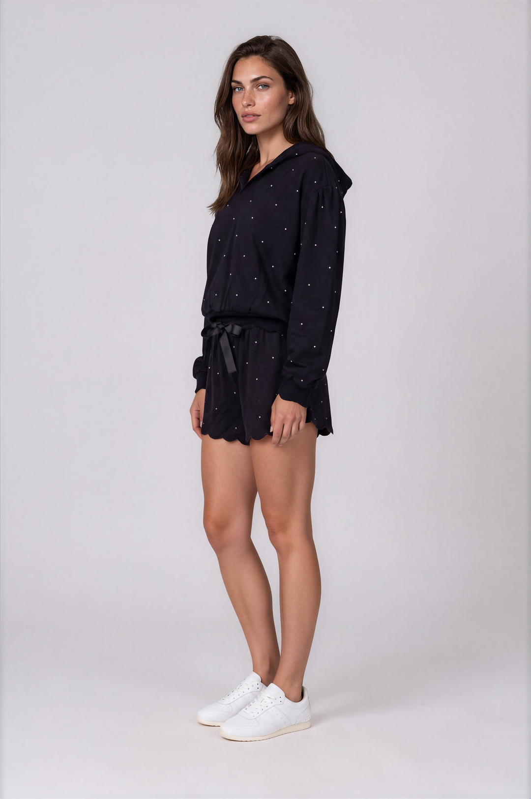Noemie - Printed Fleece Hoodie In Black Dots