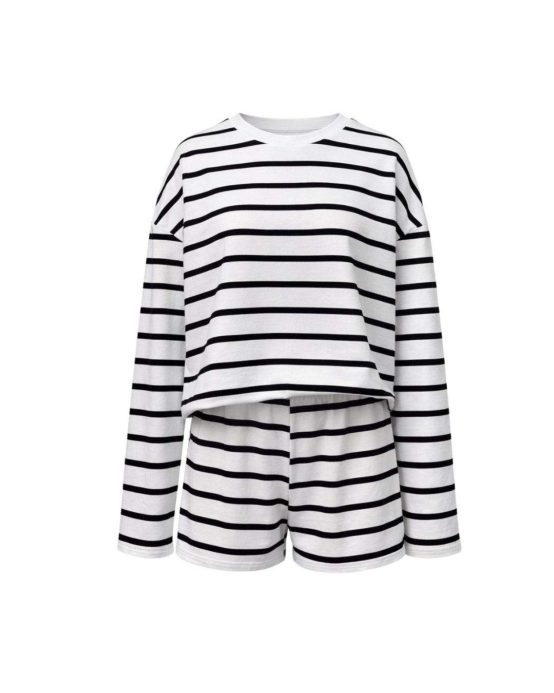 Joni – Cotton Lounge Short Set 2PC In Black Bold Stripe