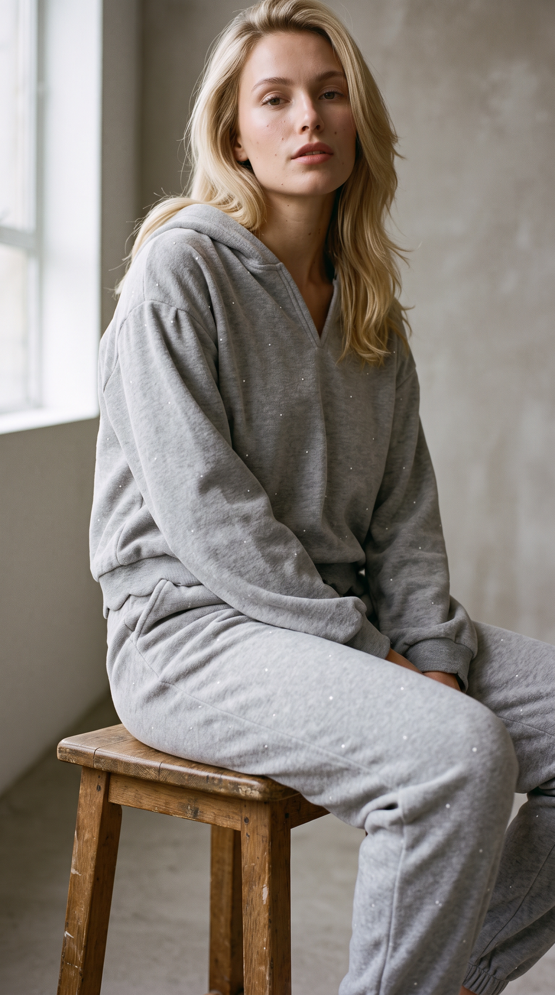 Noemie Joggers - Printed Fleece Lounge Pant Grey Dots