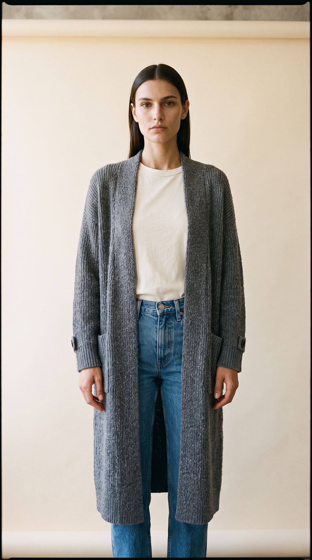 Vera - Full Length Knit Cardigan in Dark Grey
