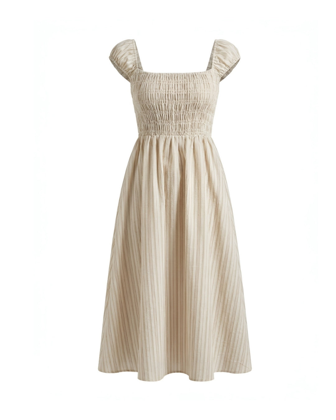 Liora – Ruched Empire Cap Sleeve Maxi Dress In Stripes