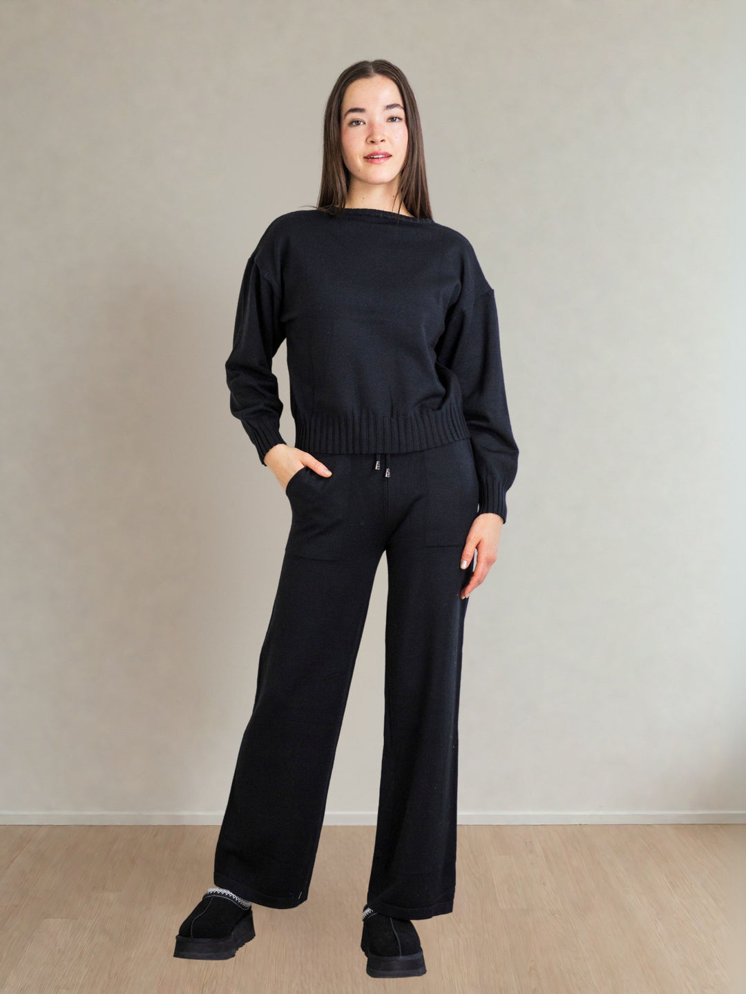 Odette Knit Pant Set in Black