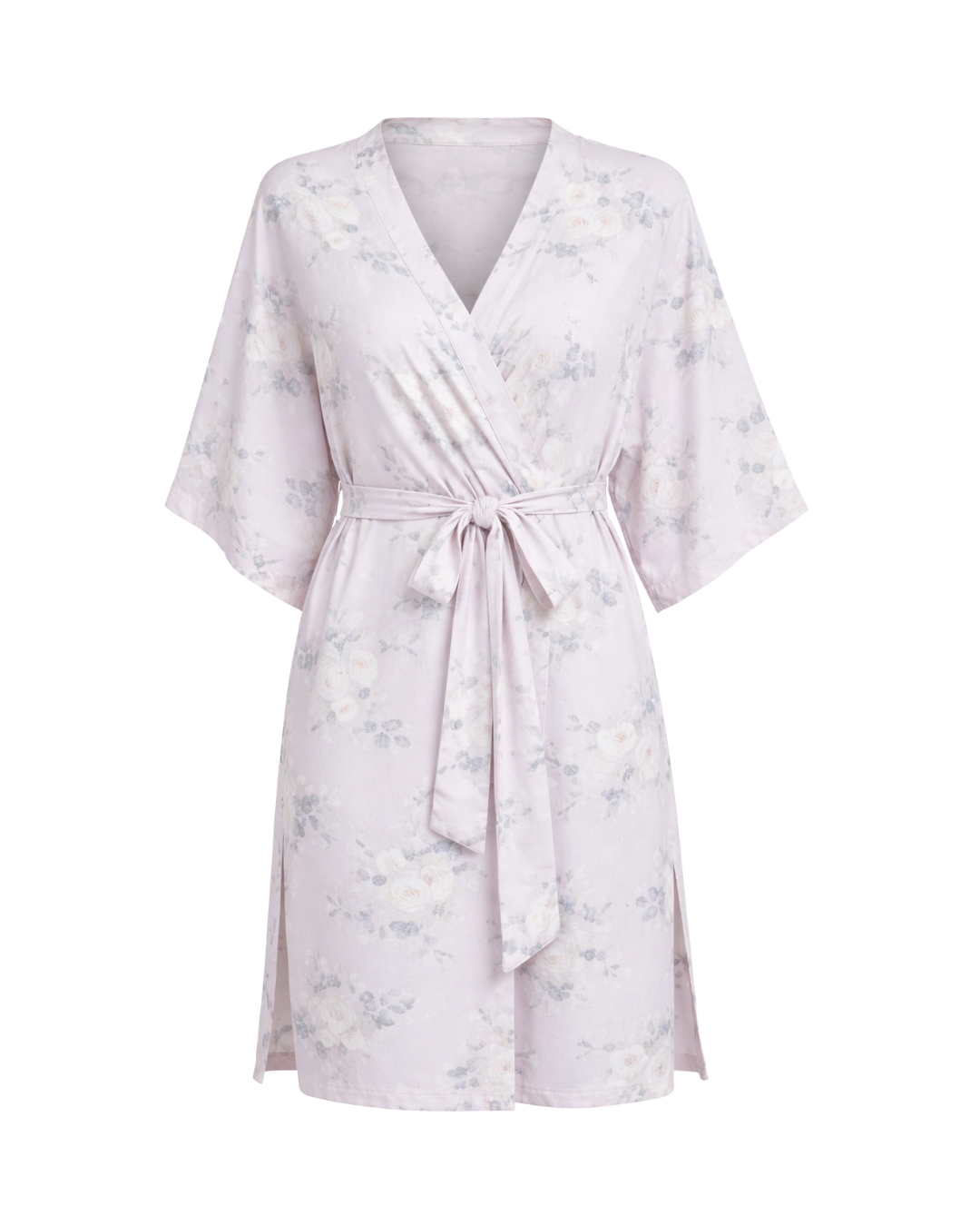Kimono Robe in White Rose Print