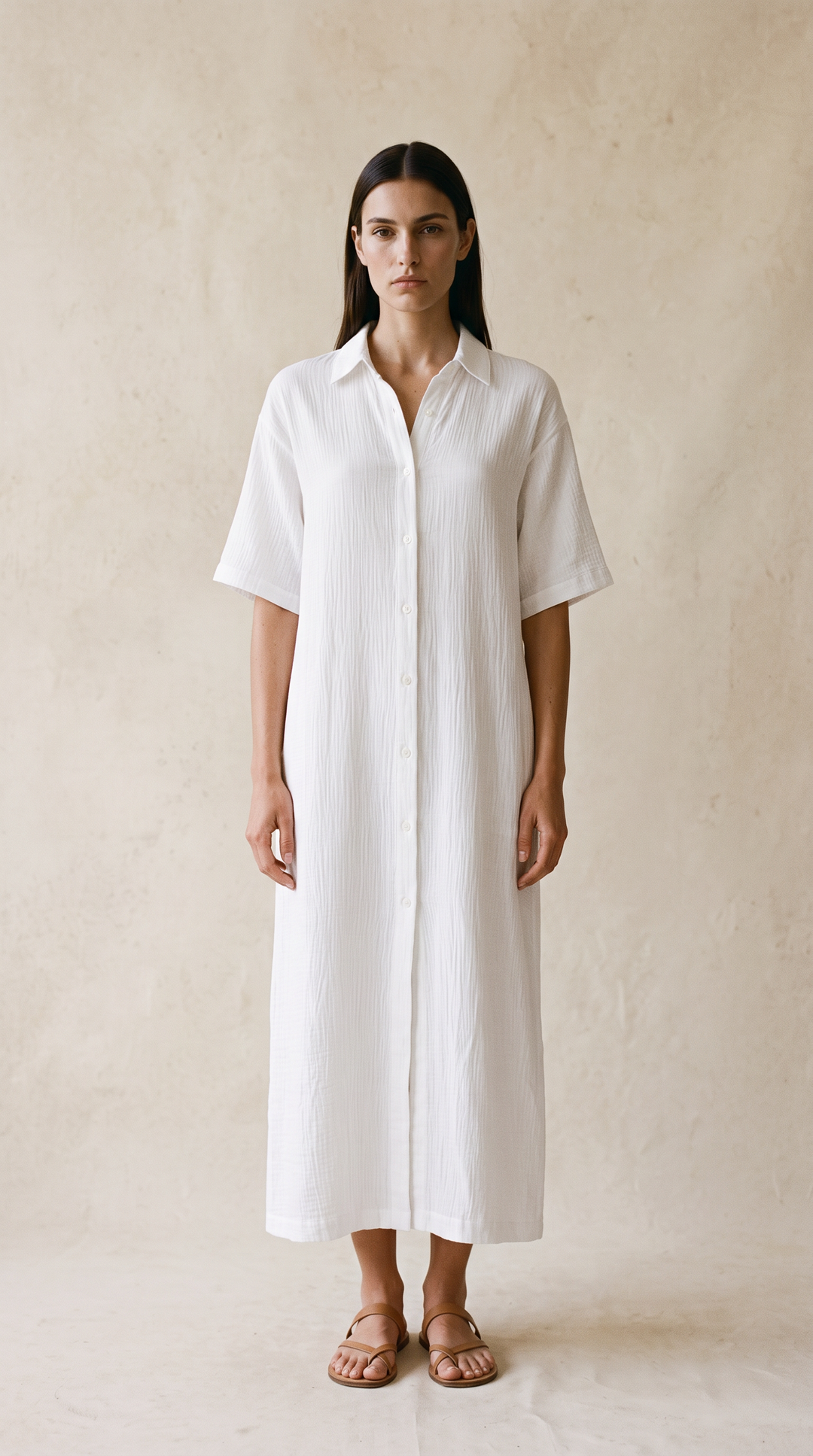 Mori - Lightweight Lined Button Up Dress In White