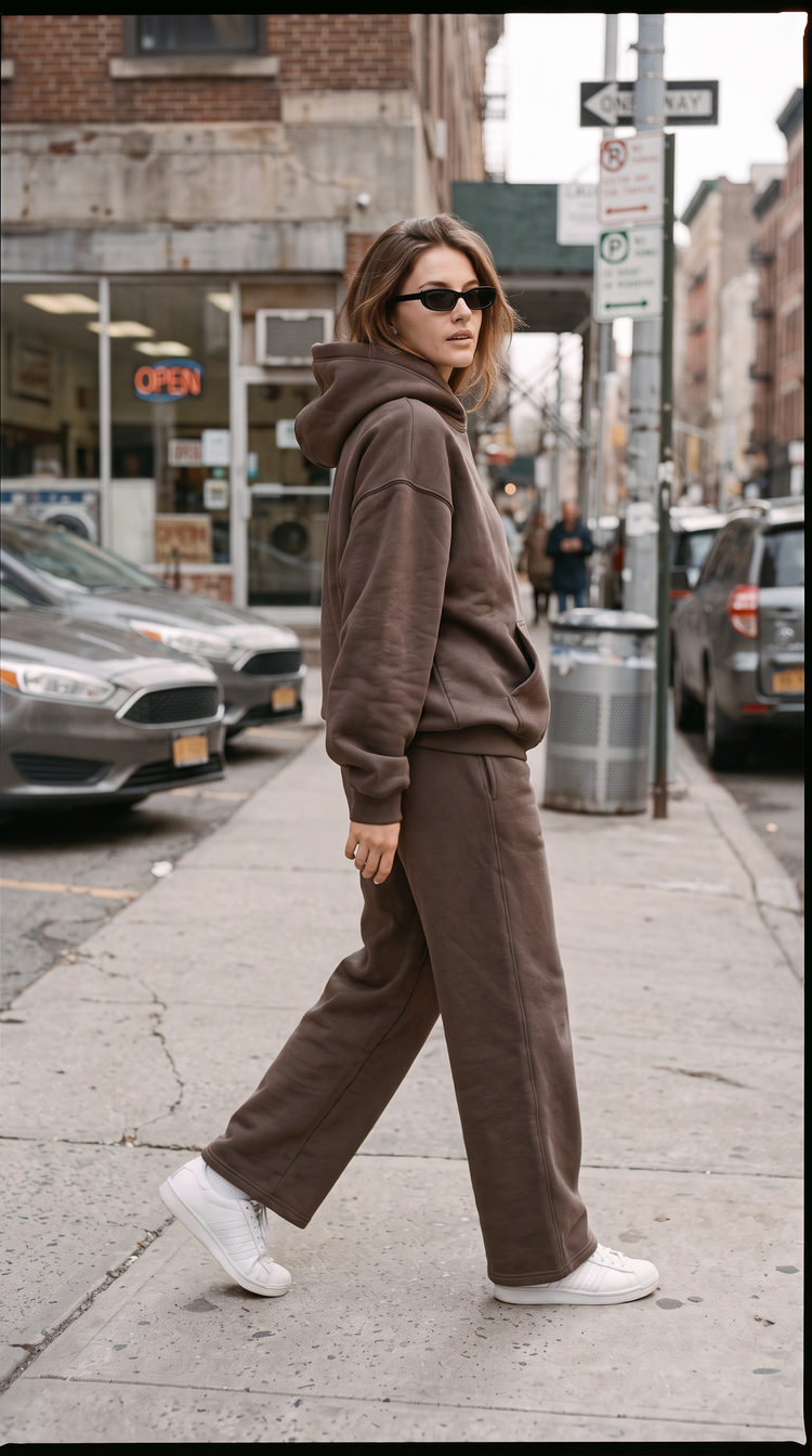 Linden Hoodie Espresso street campaign