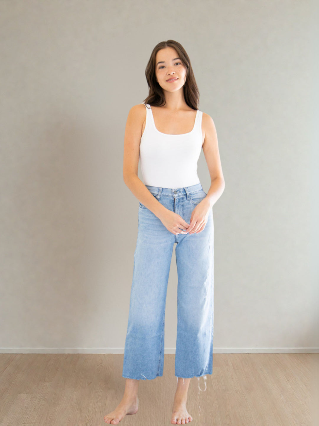 Hannah Square Neck Body Suit in Heather Grey