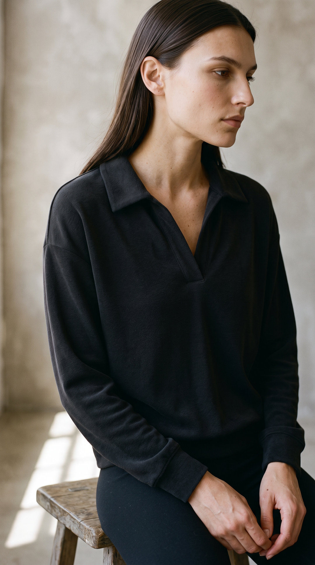 Ella Luxeflow - Long Sleeve Polo In Black