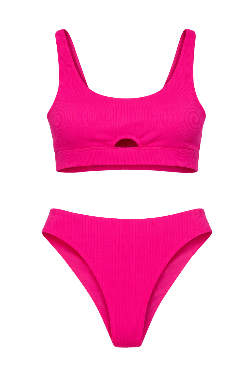 Aster Ribbed Two Piece Swim Set in Fuschia