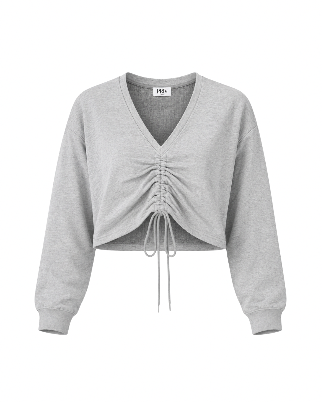 Margot Fleece Top - Ruched V-Neck Lightweight Sweatshirt