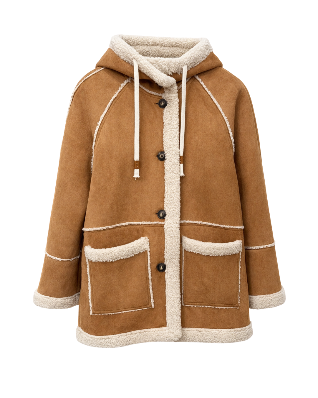 Daphne Button Down Hooded Coat in Camel