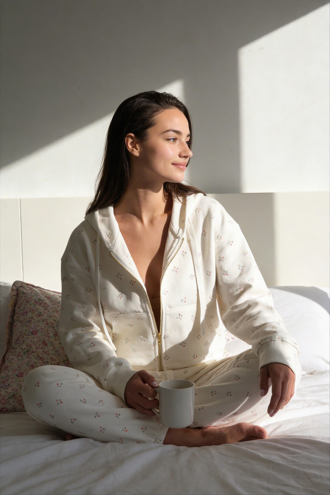 Camille Leisure Set – Cotton Signature Print Zip Hoodie & Jogger Set