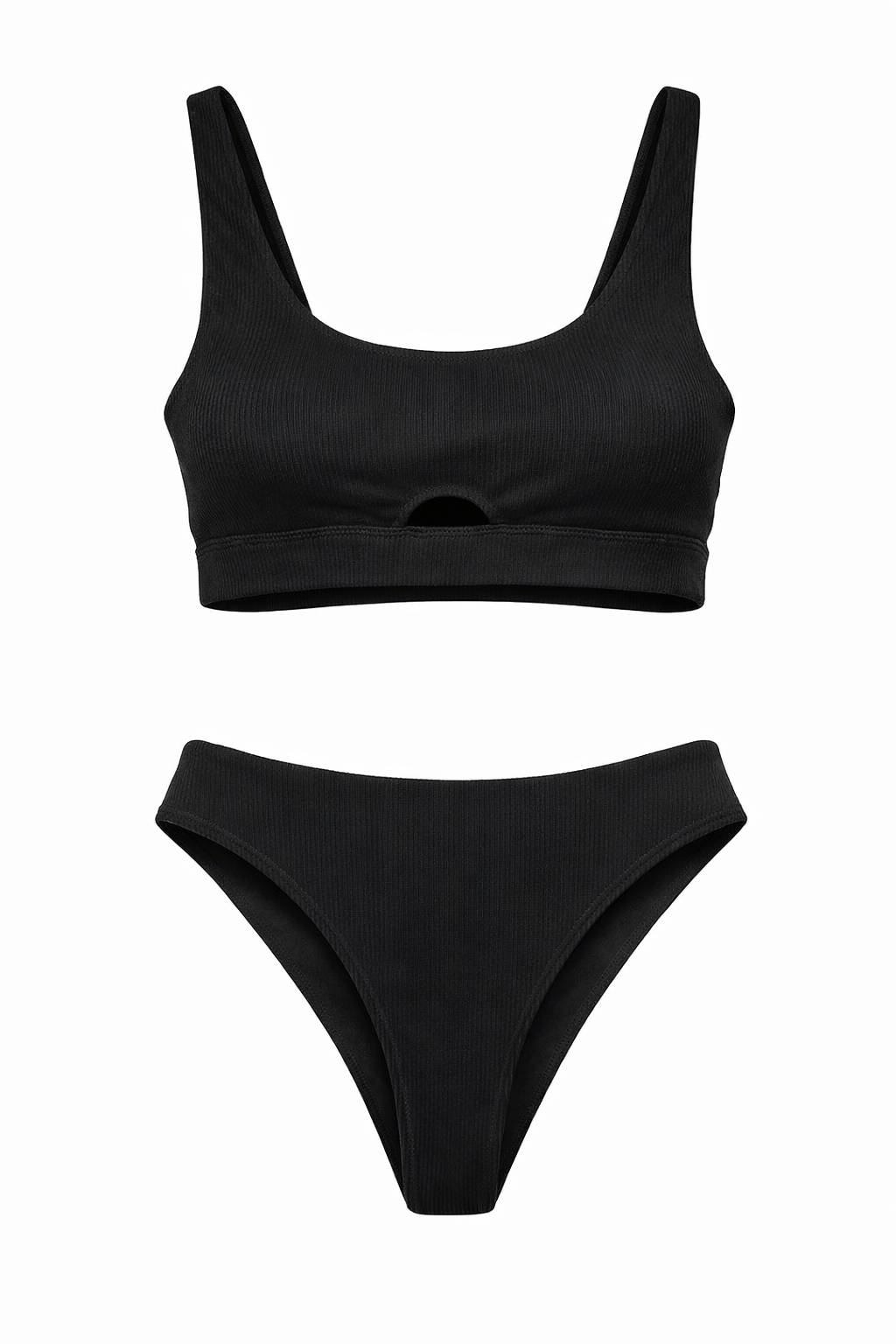 Aster Ribbed Two Piece Swim Set in Black