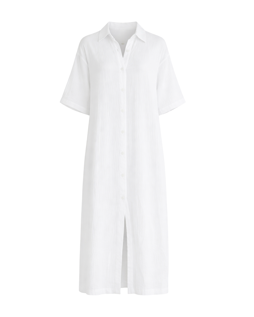 Mori - Lightweight Lined Button Up Dress In White