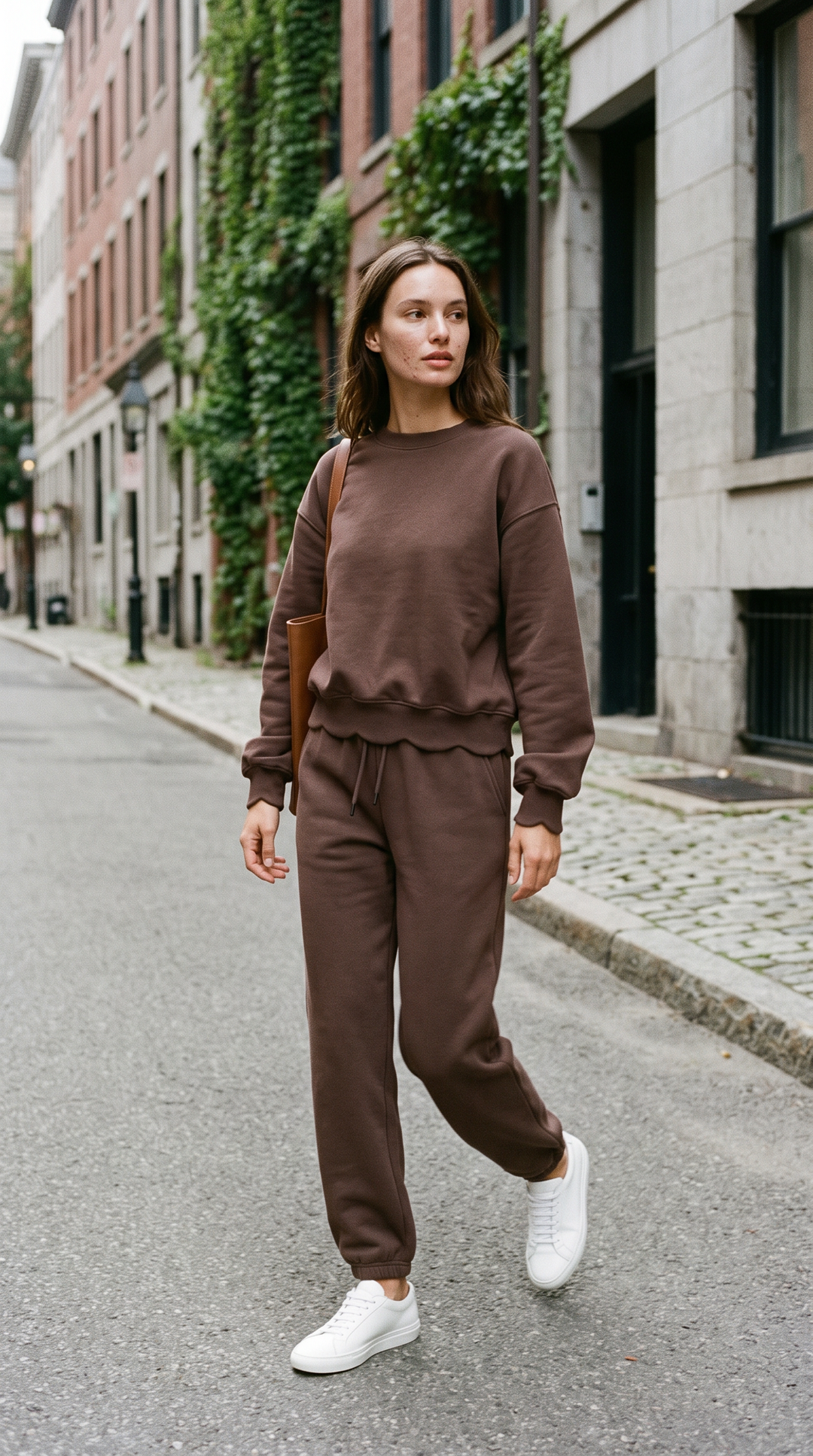 Belle fleece lounge set espresso – front view – PRIV the Brand