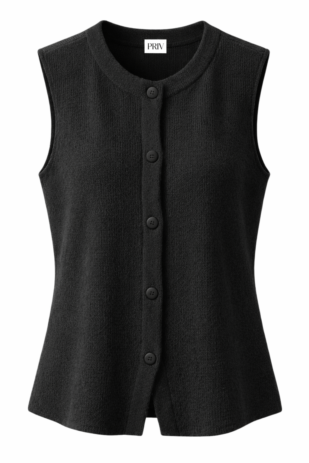 Bezla - Button Front Sleeveless Knit Vest Top In Black