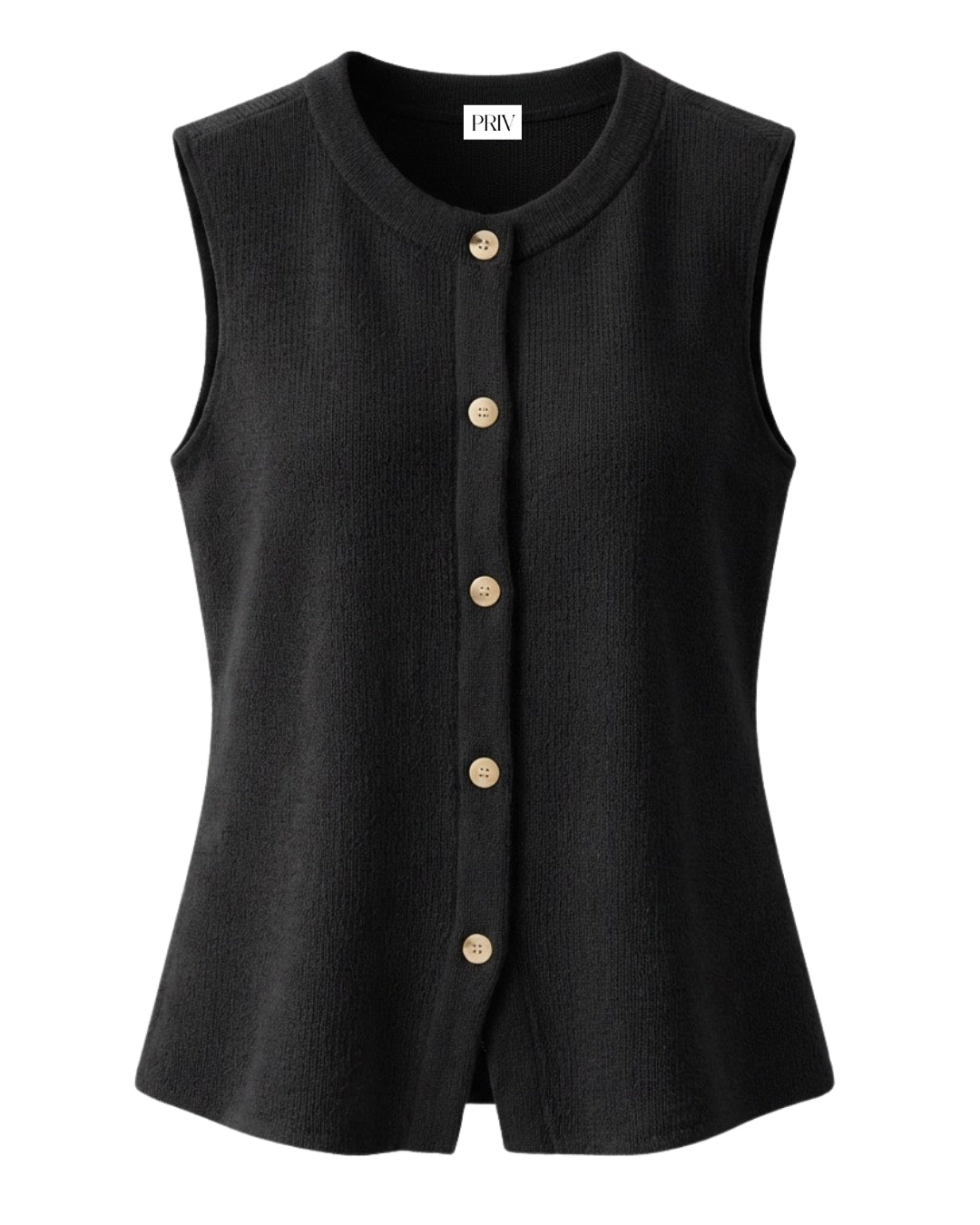 Bezla Knit Vest – Button Front Sleeveless Knit Top Black