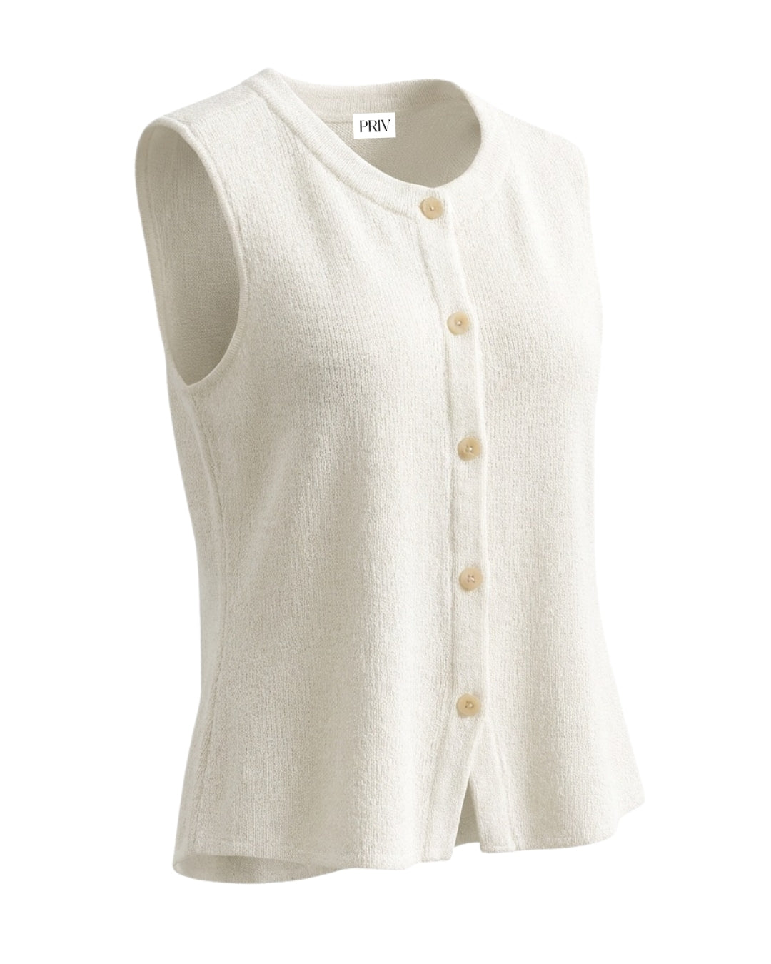 Bezla - Button Front Sleeveless Knit Vest Top In Ivory