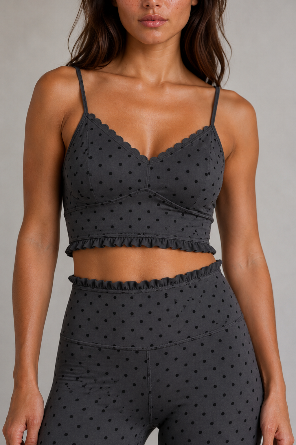 FORM Sage – High Rise Performance Leggings In Charcoal/Black Polka Dot
