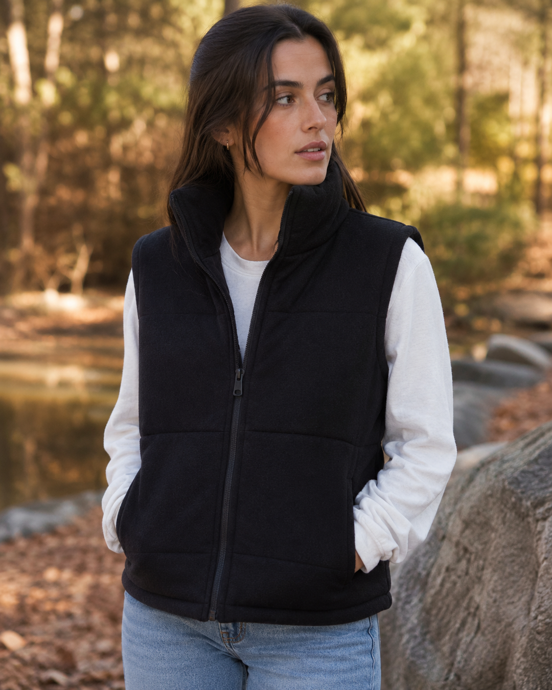 Cora Knit Puffer Vest in Black