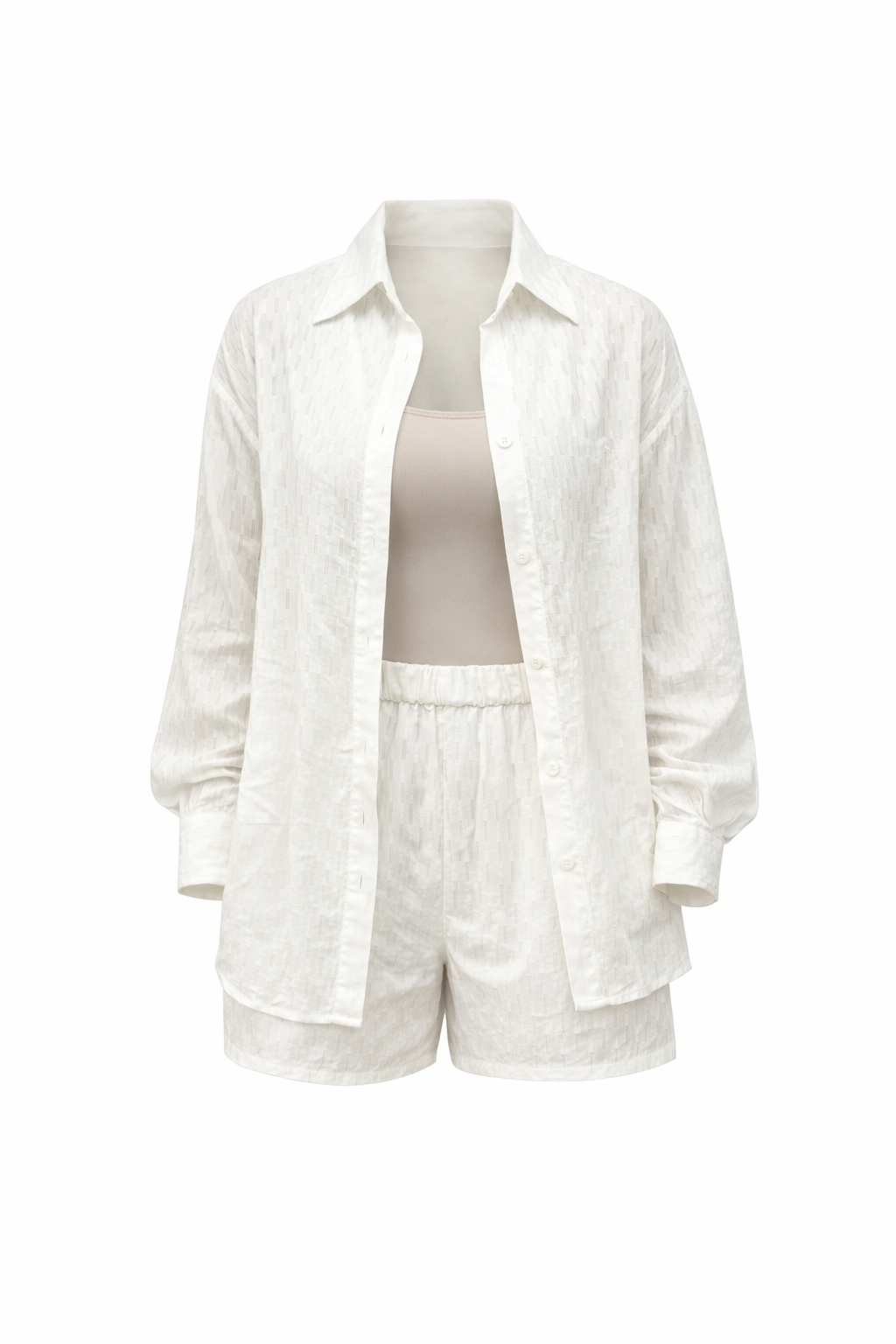 Carlie 2pc Jacquard Cotton Short Set in white